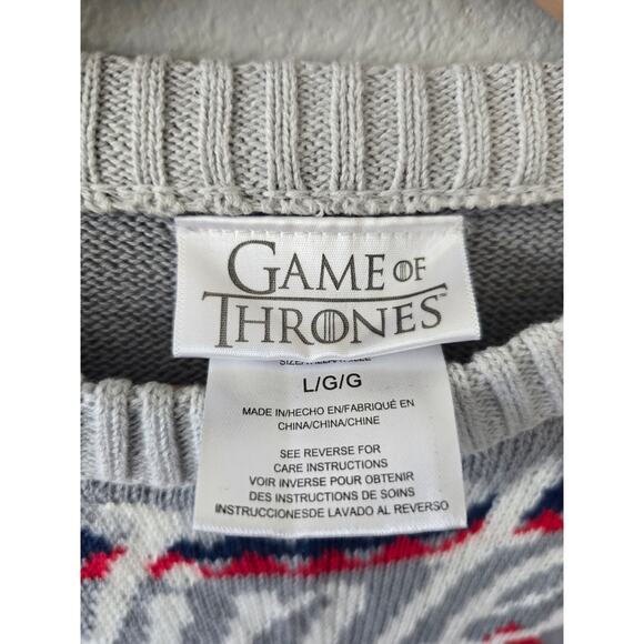 Game of Thrones Stark Direwolf Ugly Christmas Sweater Gray Red Blue L Unisex GOT - Picture 2 of 6